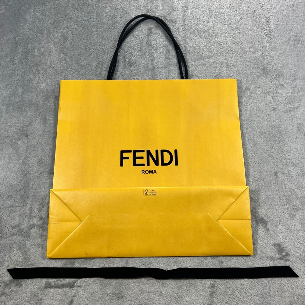Fendi Shopping Bag Large Yellow 15X16X5 Roma Logo‎ Ribbon Designer Packaging - Picture 5 of 7